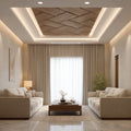Modern Double Layer False Ceiling Design in Gypsum and Wood with Paint and Wood Finish